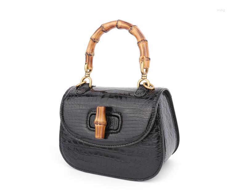 

Evening Bags 2023 Latest Luxury Top Quality Genuine Crocodile Skin Women Shoulder Cross Body Small Size Bag With Bamboo Handles, Black