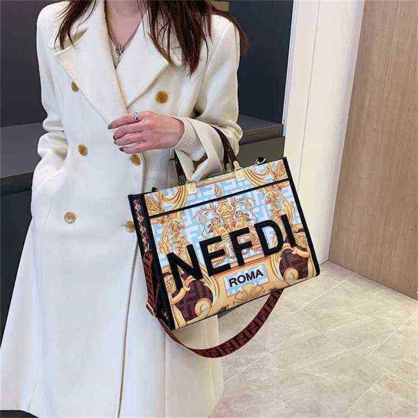 

handbag 2023 Fashion women's bag leather quality Handbag printed graffiti large capacity portable tote women's Shoulder Messenger Bag, Sky blue