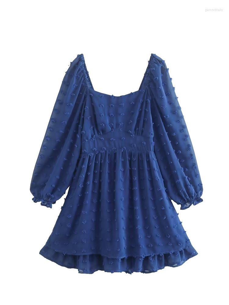 

Casual Dresses YENKYE Women Fashion Cut Flowers Blue Chiffon Dress Vintage Long Sleeve Female Short Vestido