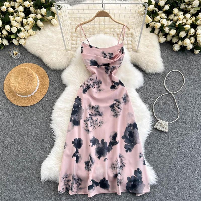 

Casual Dresses Zcwxm Party Evening For Woman 2023 Mid-Calf Elegant Off Shoulder Satin Dress Sexy Suspenders Club Tie Dye Pink