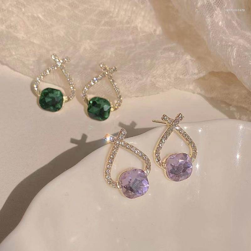 

Dangle Earrings Fashion Trend Unique Design Elegant Delicate Temperament Cross Green Rhinestone Stud Ladies High Jewelry Party Gift