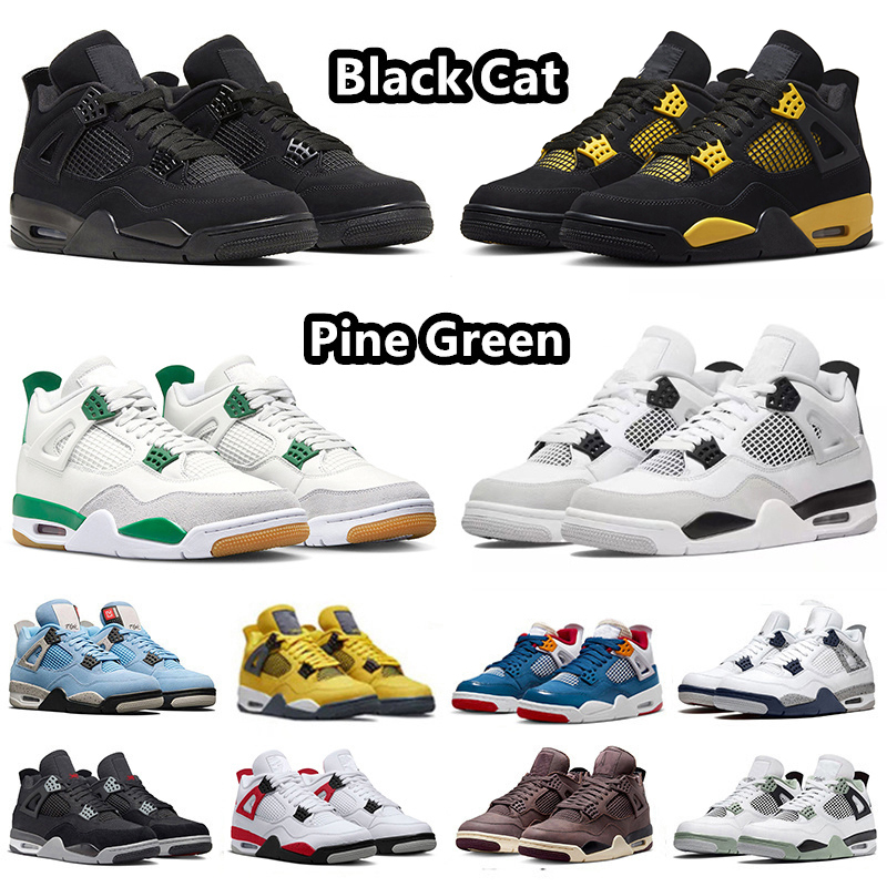 

Jumpman 4 Black Cat Basketball Shoes Pine Green Thunder Violet Ore University Blue White Oreo Red Cement Messy Room Lighting Military Black 4s Sneakers for men women, #13