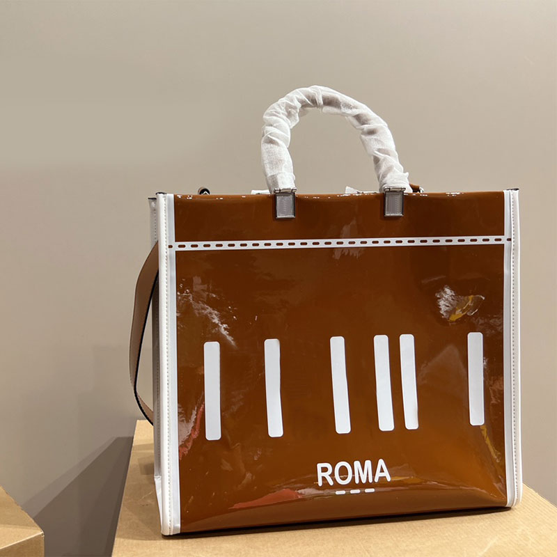 

Large Capacity Tote Shopping Bag Patent Leather Shoulder Bags Fashion Sunshine Handbags Silver Hardware Classic Big Letter Removable Strap Travel Tote Purse, Pink