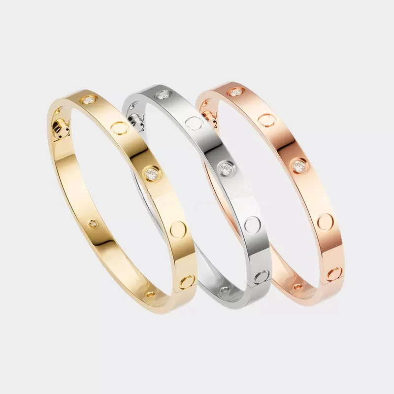 Love Screw Bracelet Designer Bangle 4 Diamond Bracelets Designers Jewelry Titanium Steel Gold-Plated Never Fade Not Allergic Gold/Silver/Rose;-image-849580255