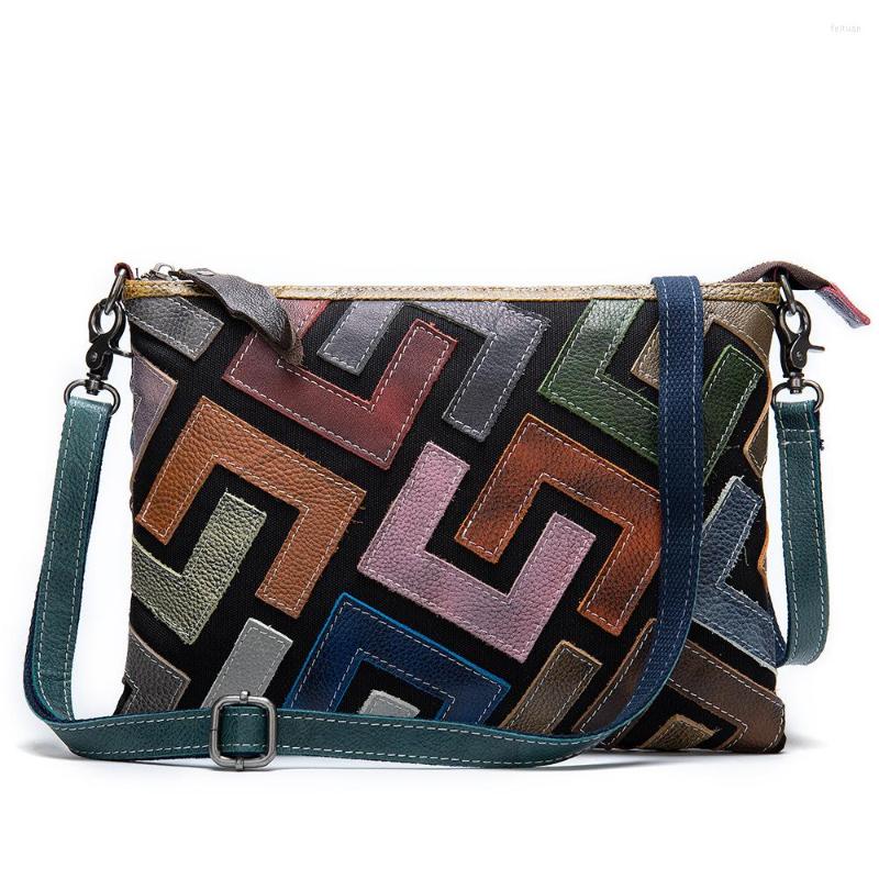 

Evening Bags Brand Genuine Leather Shoulder Bag Women Patchwork Cowhide Crossbody Purses High Capacity Charming Female Clutch
