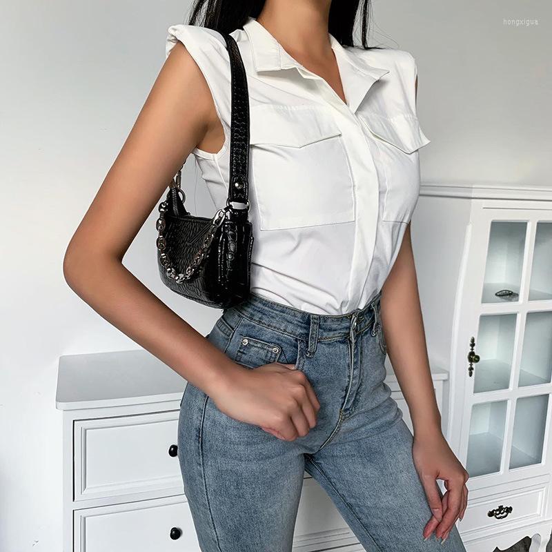 

Women' T Shirts 2023 Women' Shirt Solid Color Sleeveless Shoulder Pads Slim Temperament Feminine Commuter Vest, White