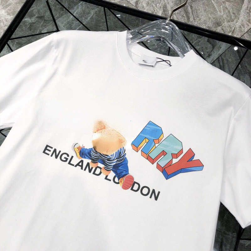 

Summer men' burb t shirt designer shirts teddy bear round neck short-sleeved tee luxury T-shirt pullover men women fashion loose plus size clothing 100% cotton Tshirt, White
