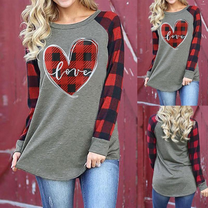 

Women's T Shirts Womens Summer Shirt Fshion Women's Casual Valentine's Day Printed Plaid Raglan Long Sleeve Work Blouses For Women, Red