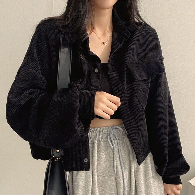 

Women' Jackets Deeptown Corduroy Jacket Women Black Korean Fashion Cropped Chic And Elegant Streetwear Gothic Autumn Winter Female Oversize
