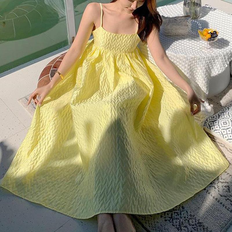 

Casual Dresses Sexy Spaghetti Strap Yellow Boho Maxi Dress Women 2023 Summer Beach Backless Long For Robe Femme, Yellow dress