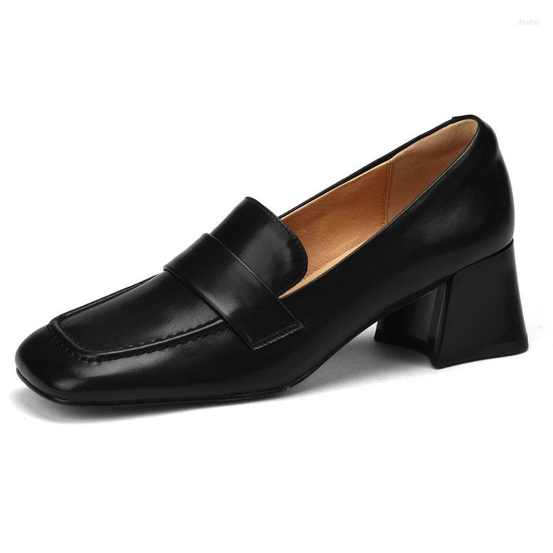 

Dress Shoes 2023 Mature Concise Basic Women Pumps Elegant Office Ladies Genuine Leather Med Heels Spring Autumn Woman, Black