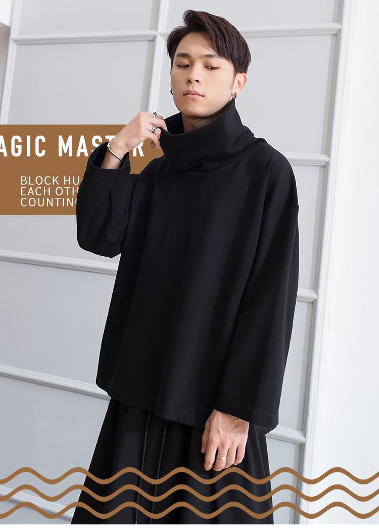 

Men' Hoodies & Sweatshirts Winter Autumn And Plush Dark Black High Lapel Pullover Trendy Loose Hip Hop Base Coat Personality