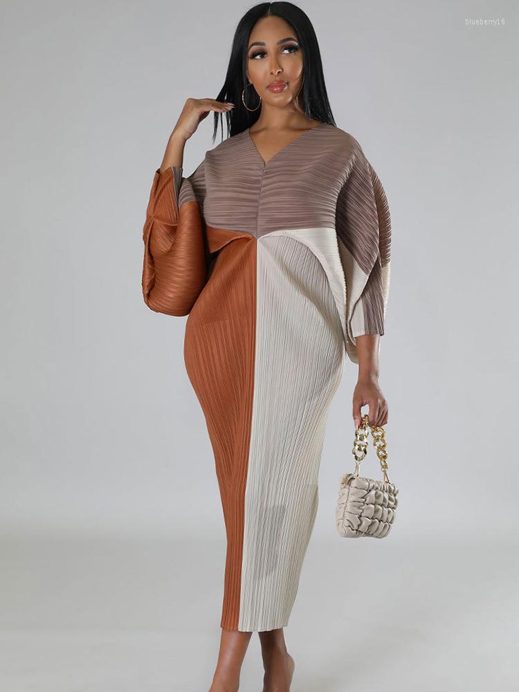 

Ethnic Clothing Robes African Dresses Women Loose V Neck Ankle Length Autumn Fashion Patchwork Office Lady Long Dress Vestidos