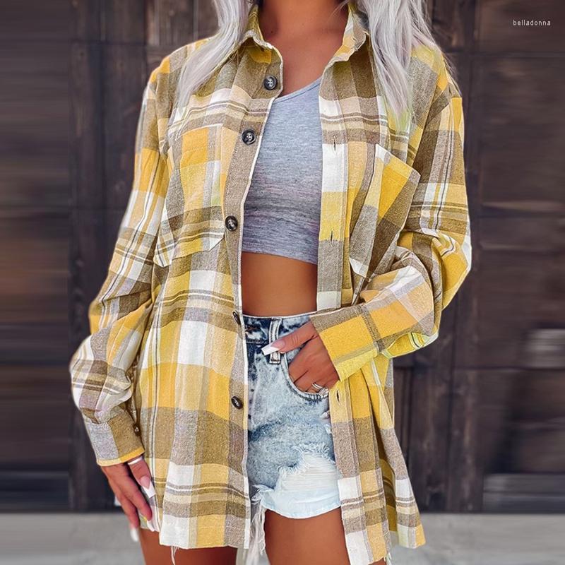 

Women' Blouses Spring Loose Long Sleeve Office Lady Top Cardigan Thin Single Breasting Women Casual Plaid Pocket Turn-down Collar Shirt, 01 pink