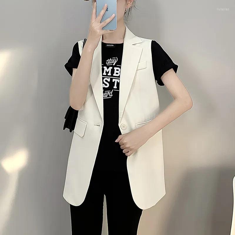 

Women's Vests 2023 Vest Jacket Women Sleeveless Blazer Feminino Femme Fashion Loose Solid Office Suit Waistcoat Outwear Tops, White