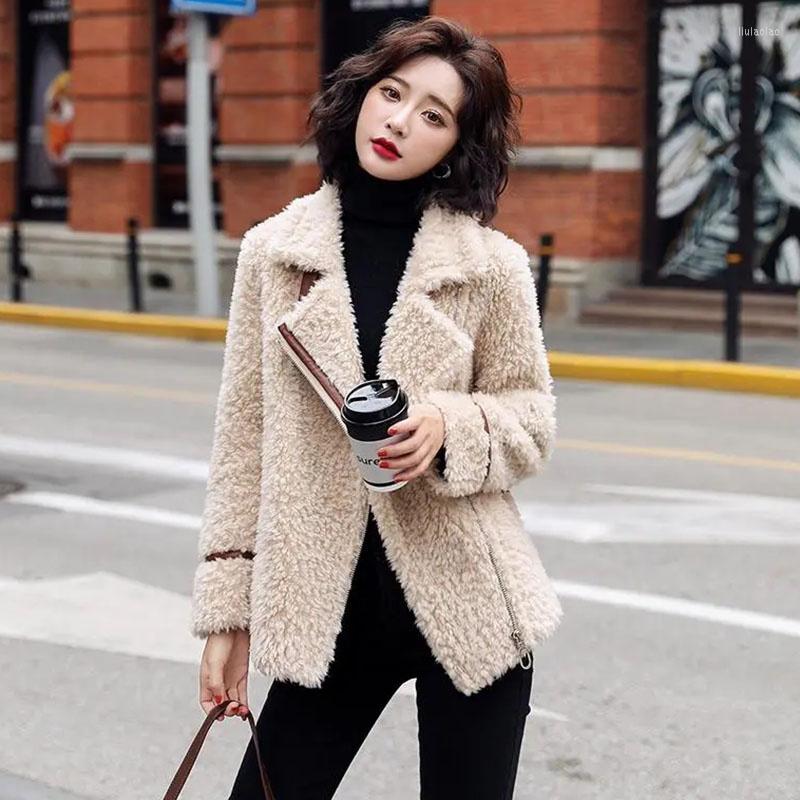 

Women's Fur Autumn Winter Lamb Wool Coat Women 2023 Fashion Korean Faux Jackets Outwear Female Loose Harajuku Warm Jacket, Khaki