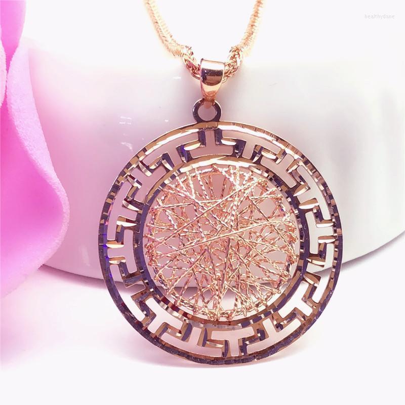 

Chains 585 Purple Gold Plated 14K Rose Round Art Line Pendant Fashion Light Luxury Necklaces For Women Party Jewelry