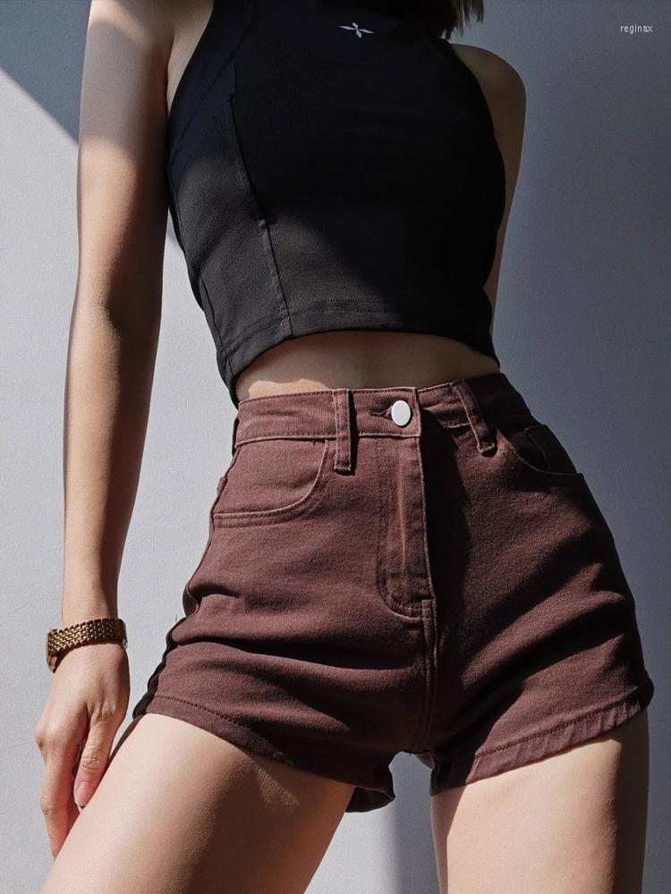 

Women's Shorts WOMONGAGA Sweet Girly Style High Waist Slim Straight Denim Solid Color Leg Length Elastic Curling Women's Clothing MJAM, Black