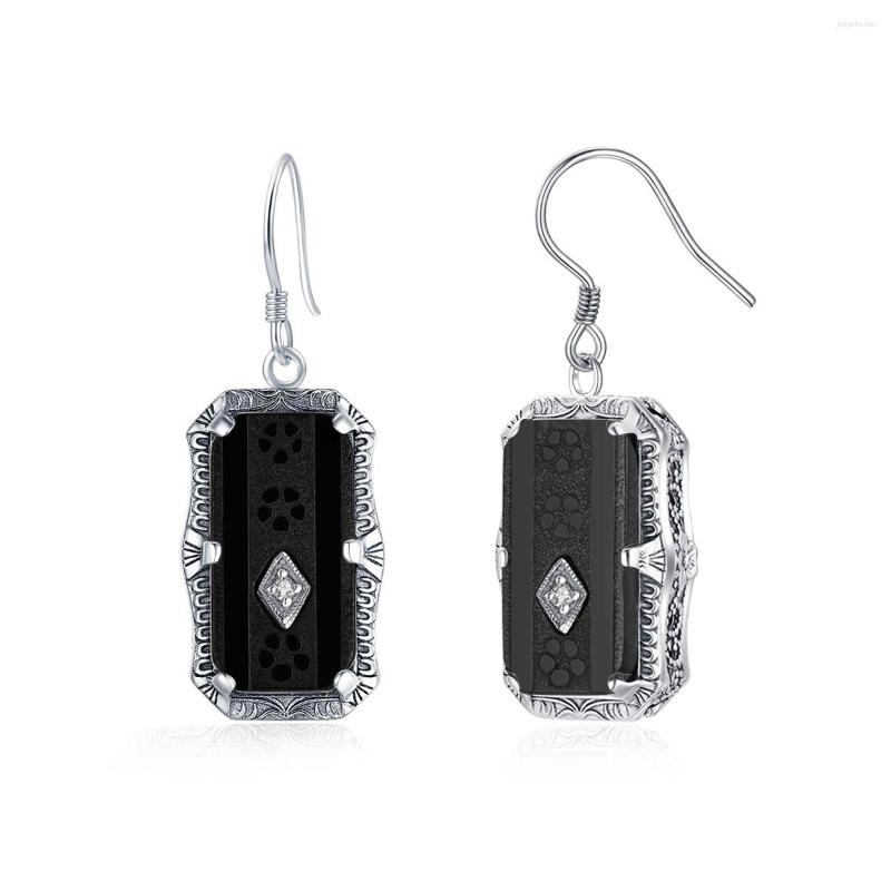 

Dangle Earrings Luxury Black Onyx Drop For Women 925 Sterling Silver Real Money Certified Hanging Antiqued Filigree Design