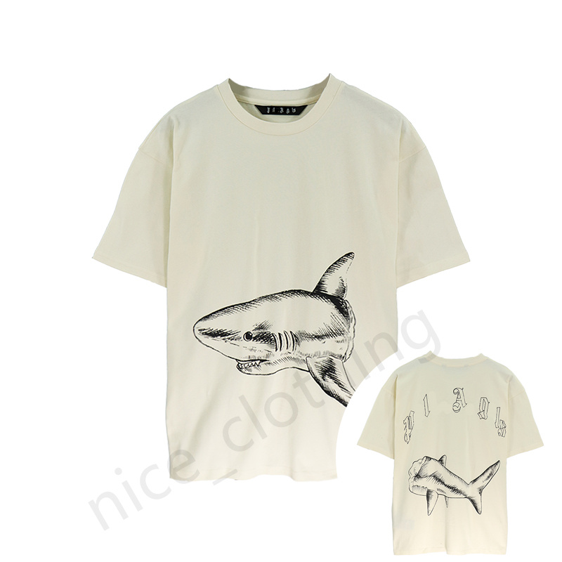 

mens designer pa t-shirt luxury tees print palms shark t shirts mens womens angle short sleeve summer casual streetwear tops clothing clothes 1P