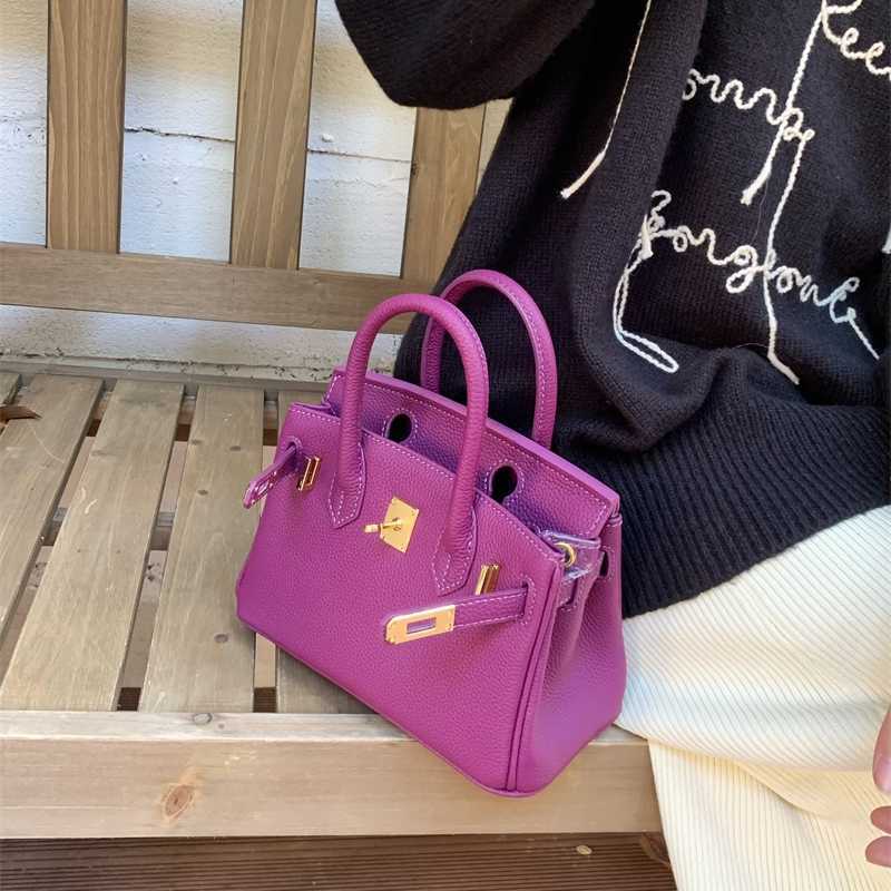 

Luxury Bag Birkin Sea anemone purple women's new high-class high-capacity handbag leather versatile one-shoulder messenger with logo, Sea anemone purple 20cm cowhide