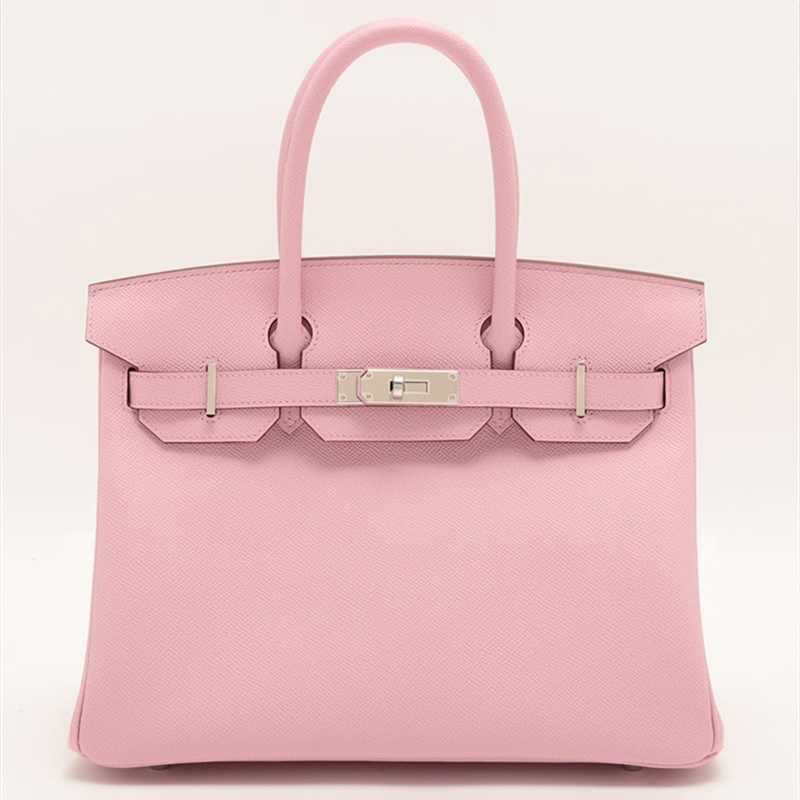 

Luxury Bag Birkin epsom leather fantasy pink purple silver button U engraved brand new handbag with logo, Walk in inspection and identification