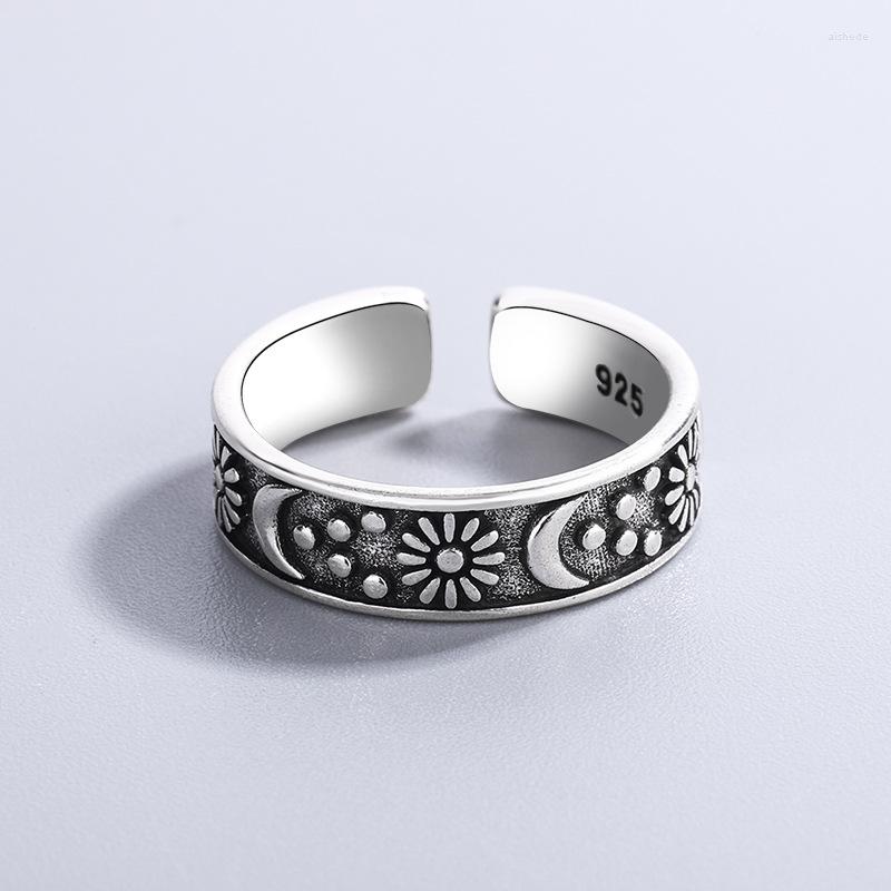 

Wedding Rings Retro Sun Moon Simple Chunky Antique Silver Color Adjustable Index Finger For Women Trendy Vintage Jewelry Gifts
