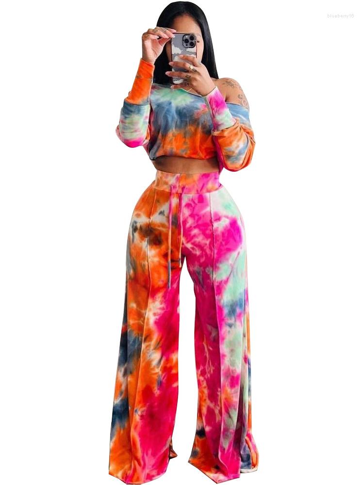 

Ethnic Clothing 2 Piece Set African Clothes Crop Tops Wide Leg And Pants Suits Sets Autumn Fashion Tie Dye Print Bazin Riche Outfits