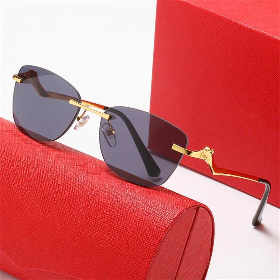 

Sunglasses 2023 new leopard head frameless men's net red fashion trend sunglasses for women's personality mirror leg optical glasses