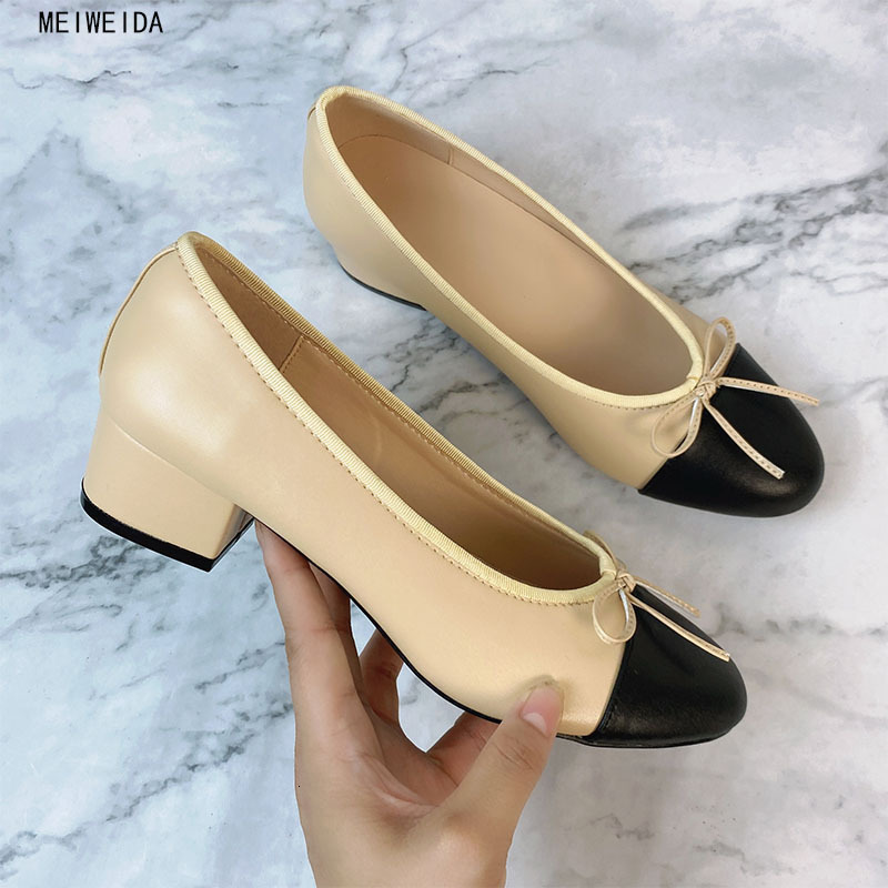 

Dress Shoes Large 43 Multi Color Bow Ballet High Heels Spring and Autumn Round Toe Fight Work Outside Wearing Block Heel Women s 230313, Light pink 4cm