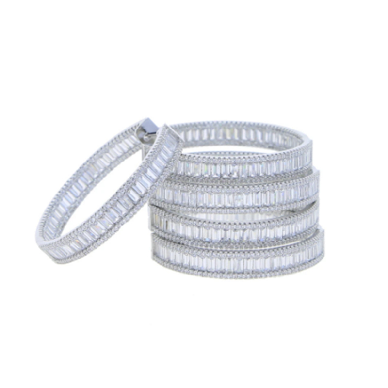 

45MM Big Full Princess Lab Diamond Hoop Earring 14K White Gold Party Wedding Earrings for Women Bridal Engagement Jewelry Gift