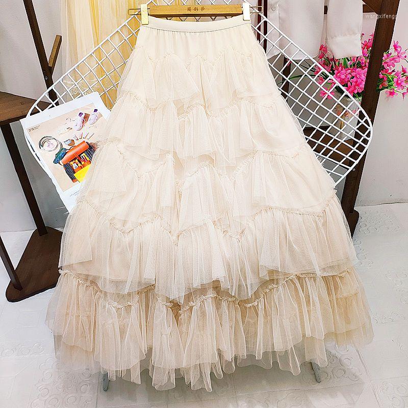 

Skirts Fashion Tutu Tulle Skirt Women Long Maxi 2023 Spring Summer Korean Black Pink High Waist Pleated Female Q156