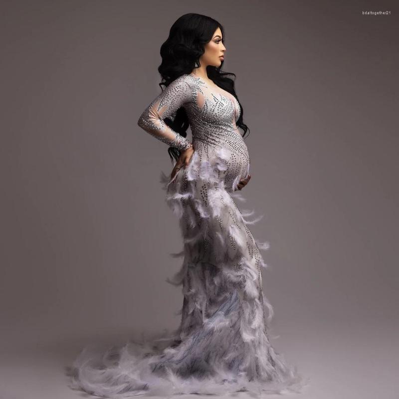 

Stage Wear Maternity Pography Dresses Sexy Dress For Po Luxury Feather Shooting Show Costume, Ivory