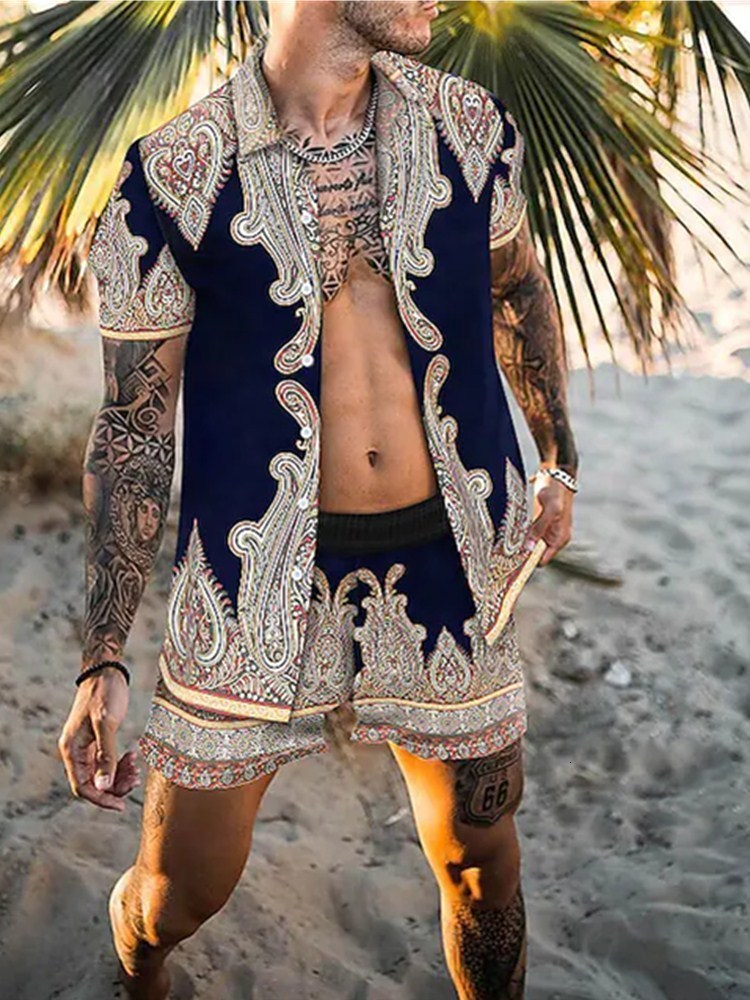 

Men's Tracksuits Hawaiian Set Mens Printing Short Sleeve Summer Casual Floral Shirt Beach Two Piece Suit Fashion Men s S-3XL 230313, Tz-17yellow