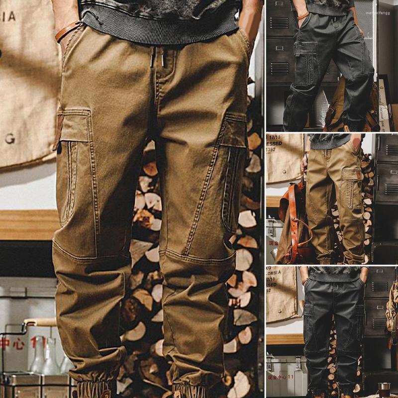 

Men's Pants Men Spring Autumn Retro Khaki Casual Military Tactical Joggers Cotton City Cargo Multi-Pocket Fashions Trousers -4XL Fall