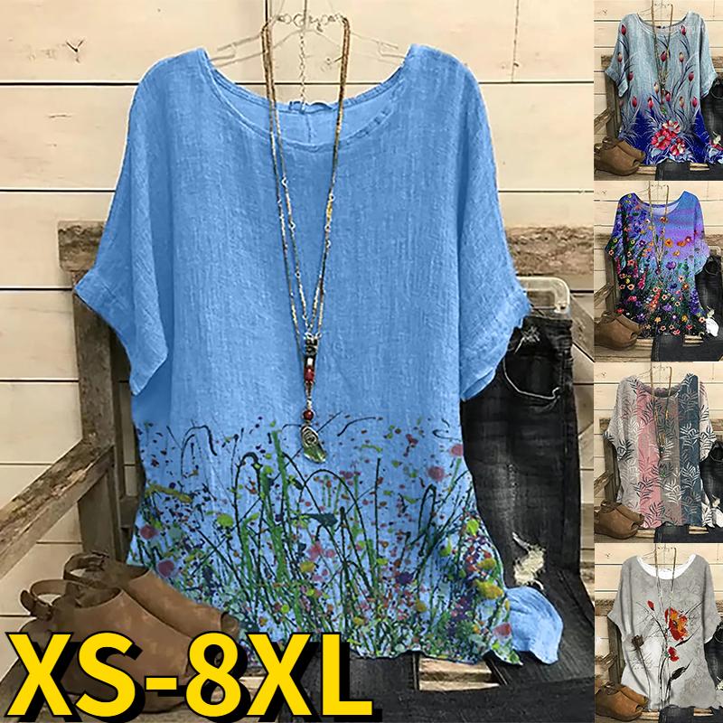 

Women's T Shirts Fashion Flower Printing Pullover Summer Women T-Shirt Loose Top Everyday Casual Round Neck Tee Female Temperament Short, Black