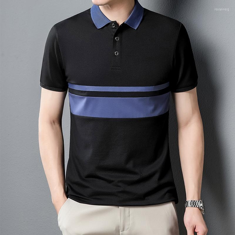 

Men's Polos 2023 Mens Polo Shirt Summer Business Casual Short-Sleeved Top Tees High Quality Clothing MaleLapel Striped Shirts -3XL, Black