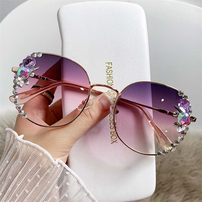 

Sunglasses 2023 new Full-frame diamond protection large face thin driving sunglasses for women
