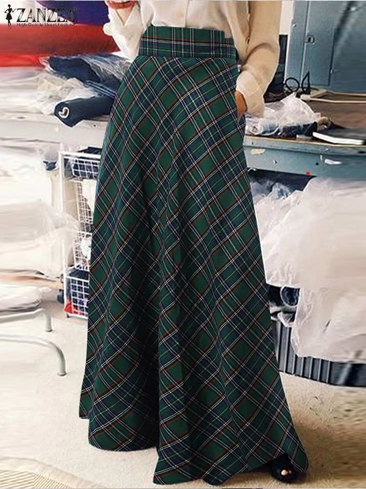 

Skirts Oversized Women Spring Sundress ZANZEA Stylish Check Skirts Casual High Wasit Maxi Skirt Female A-line Plaid Faldas Saia 230313, A-red