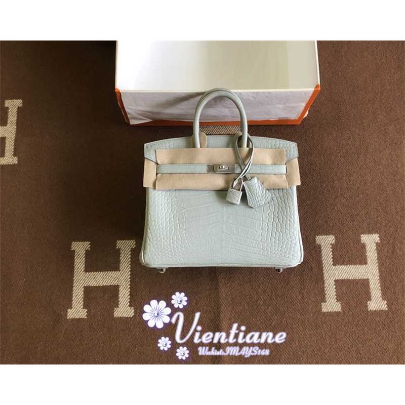 

designer women handbag birkin Silver buckle bags Director's hand sewn bag 25cm 80 Pearl Grey pearl fog square crocodile