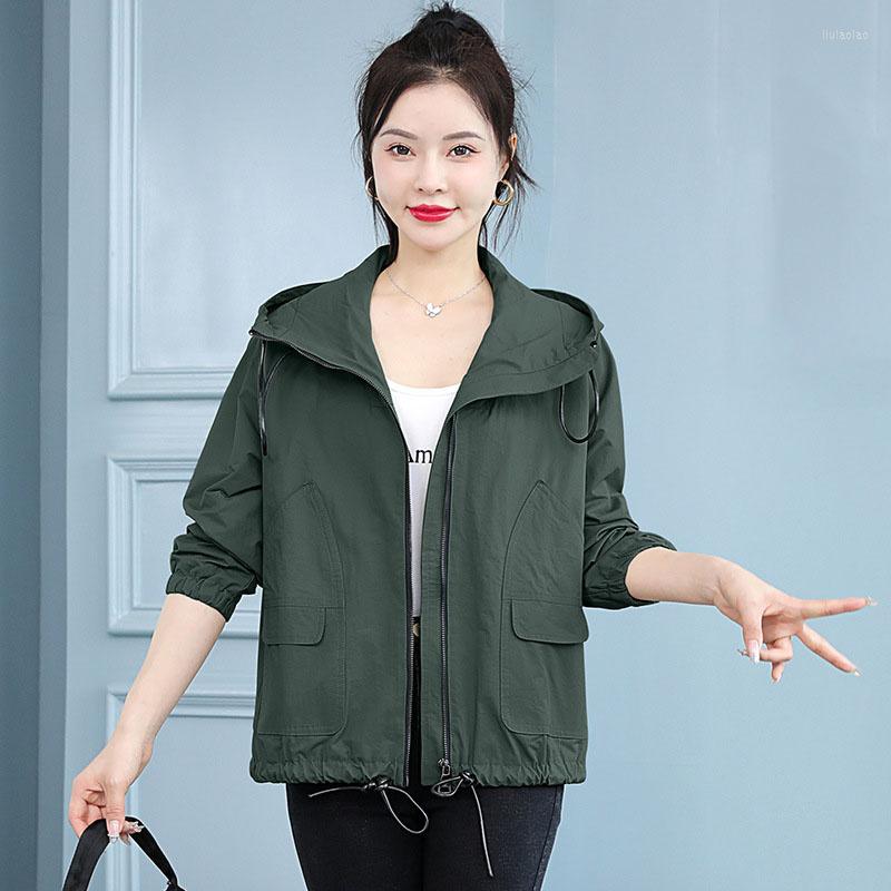

Women's Trench Coats With Lining Women Windbreaker 2023 FashionSpring Autumn Short Coat Korean Loose Femme Jacket Casual Basic Zipper Tops, Green