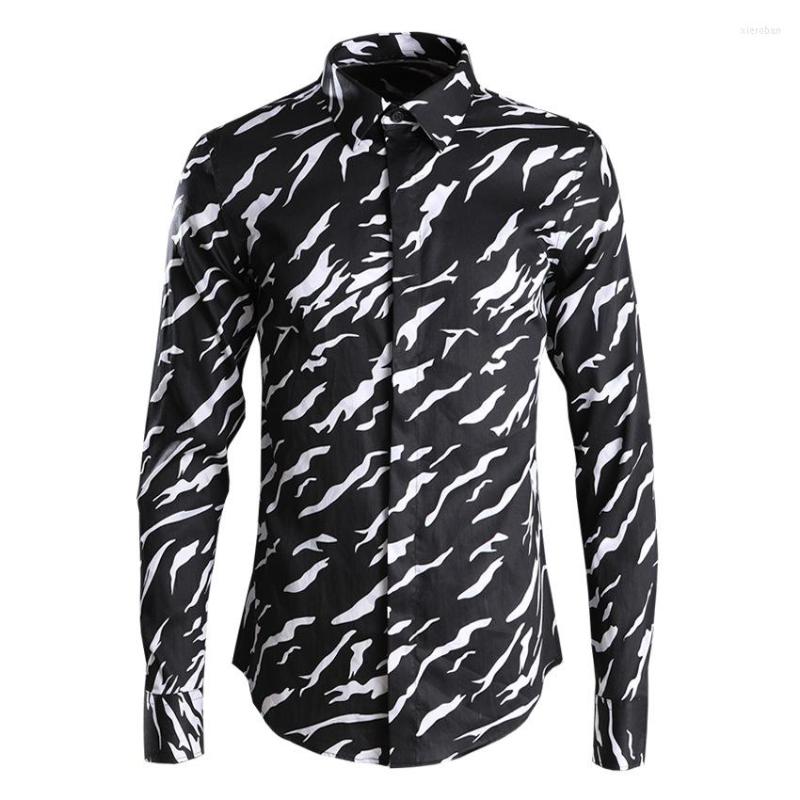 

Men's Casual Shirts Cotton Men Shirt Luxury Camouflage Printing Long Sleeve Mens Fashion Slim Fit Man Plus Size 4XL, Black