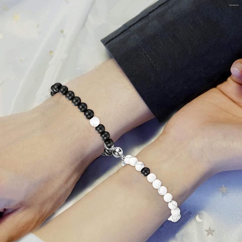

Strand 2 Pcs/set Magnetic Couples Mutual Attraction Bracelets Black White Howlite Stone Bead Distance For Women Men Jewelry