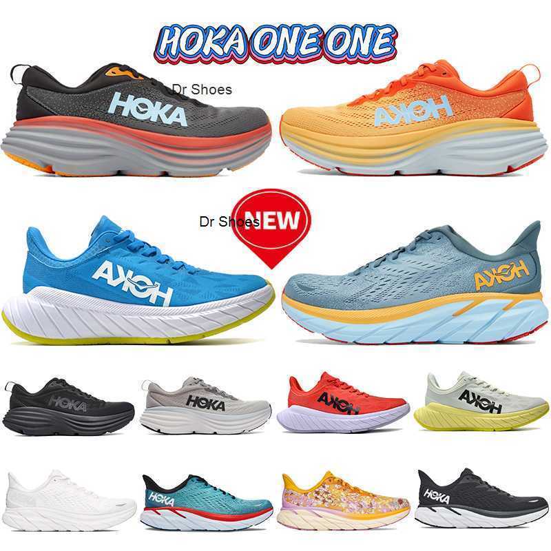 

New HOKA ONE running shoes Bondi Clifton 8 Carbon x 2 triple black white Goblin Blue floral lunar rock Shark skin harbor mist men women, 06 triple black
