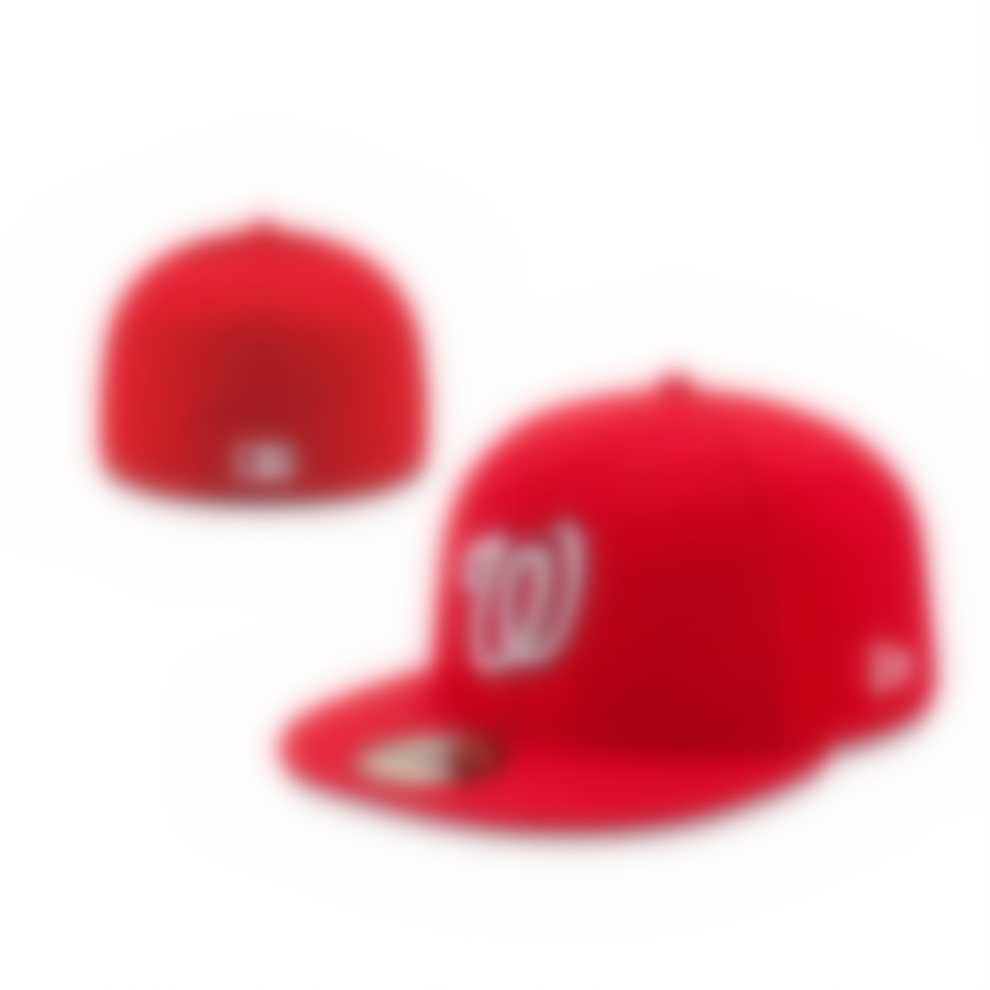 

2023 Men's Fashion caps Hip Hop Classic Black Color Flat Peak Full Size Closed Caps Baseball Sports Nationals Fitted Hats, Red