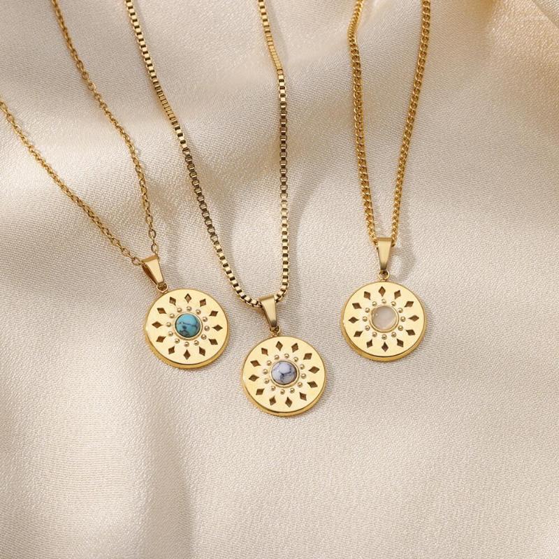 

Pendant Necklaces Hollow Geometric Sun Necklace For Women Stainless Steel DIY Chain Choker Vintage Wedding Aesthetic Jewelry Gift Collar