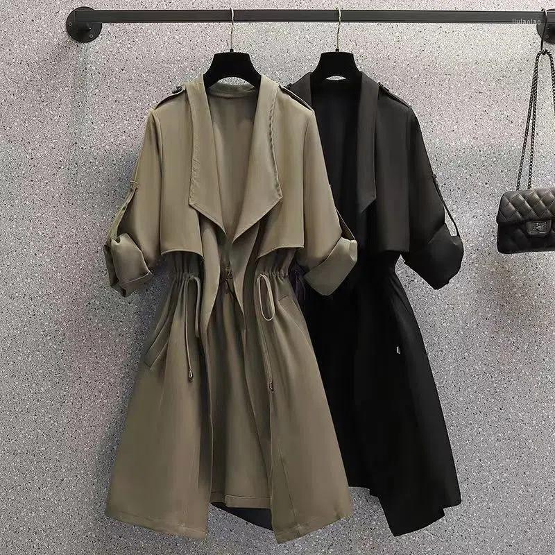 

Women's Trench Coats 2023 Spring Autumn Coat Women Korean Loose Mid-Long Overcoat Windbreaker Female Outerwear Tops E369, Black