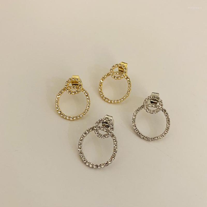 

Stud Earrings Korean Circle For Women Golden Silver Color Shiny Zircon Earring Fashion Temperament Jewelry Party Accessories