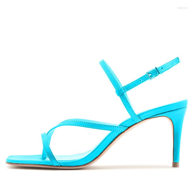 

Sandals Summer Fashion Square Toe Buckle Stiletto Heel Banquet Dress Large Size All-match Daily Color Female, Blue