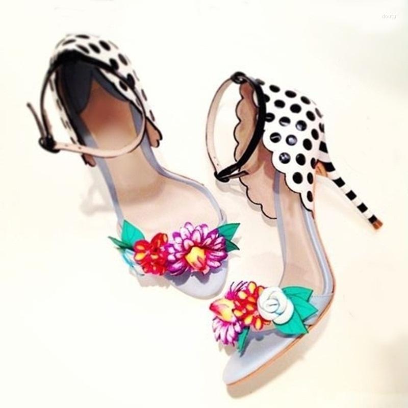 

Dress Shoes Sexy Flower Polka Dot Heels Woman Sandals Ankle Strap Striped Printed Leather Floral Party Multicolour Banquet, Picture shown